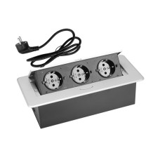 Блок врізний на 3 розетки з підйомною кришкою Алюміній