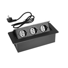 Блок врізний на 3 розетки з підйомною кришкою Чорний